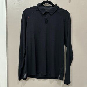 Rhone Delta Pique Long Sleeve Polo in Black Size Medium